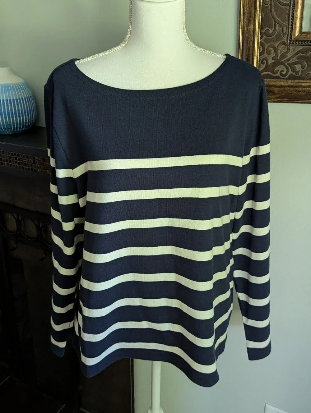 J.Crew Women's XL Classic Mariner Cloth Boatneck T-shirt Navy Stripe Cotton Knit